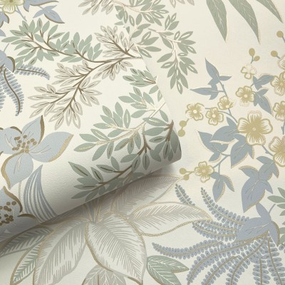 Papel de parede BOTÂNICO FLORAL AZUL E VERDE PASTEL 14222