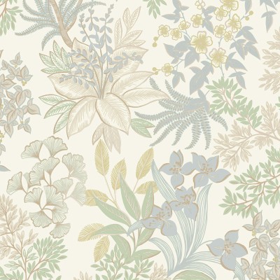 Papel de parede BOTÂNICO FLORAL AZUL E VERDE PASTEL 14222
