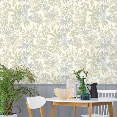 Papel pintado BOTÁNICO FLORAL AZUL Y VERDE PASTEL 14222 2