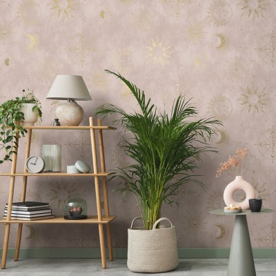 Papel pintado ASTRAL ROSA ANTIGUO Y DORADO 14250