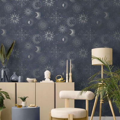 Papel de parede ASTRAL AZUL MARINHO E PRATEADO 14251