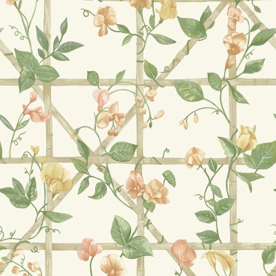 Papel de parede FLORES TREPADEIRAS LARANJA E VERDE 14200