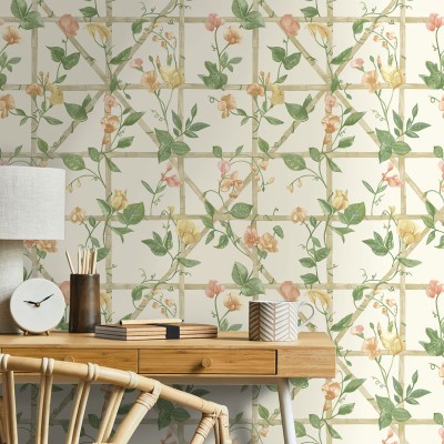 Papel de parede FLORES TREPADEIRAS LARANJA E VERDE 14200