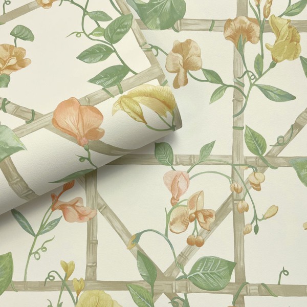 Papel pintado FLORES TREPADORAS NARANJA I VERDE 14200