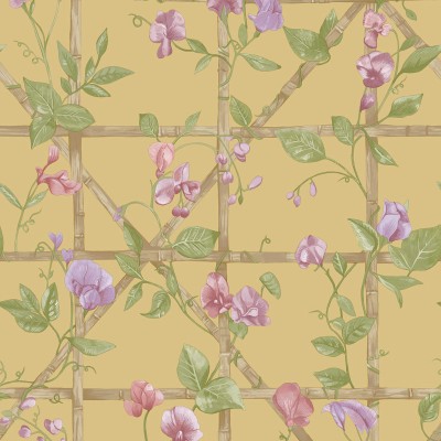 Papel de parede FLORES TREPADEIRAS ROSA E VERDE COM OCRE 14201