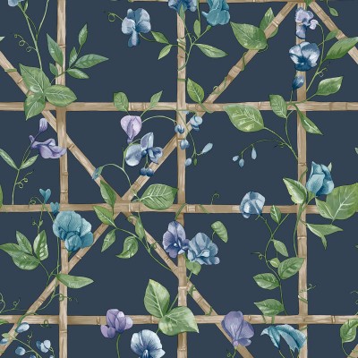 Paper pintat FLORS ENFILADISSES VERD I BLAU MARÍ 14202