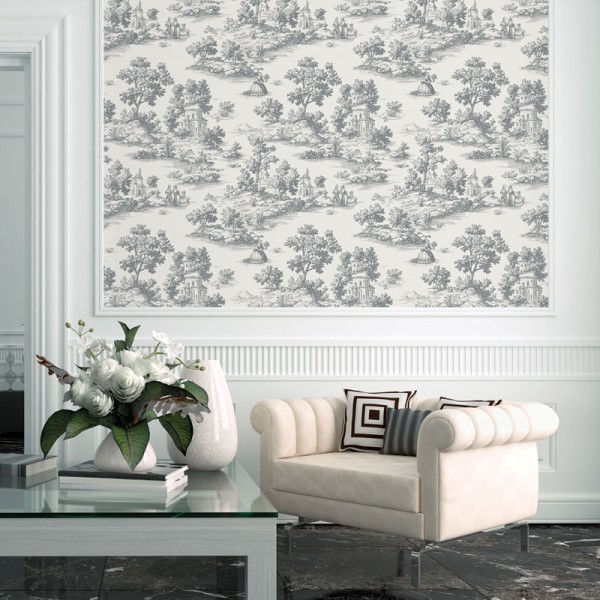 Paper pintat TOILE DE JOUY GRIS FOSC 3858-6