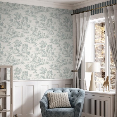 Papel pintado TOILE DE JOUY VERDE AGUA 3858-4 2