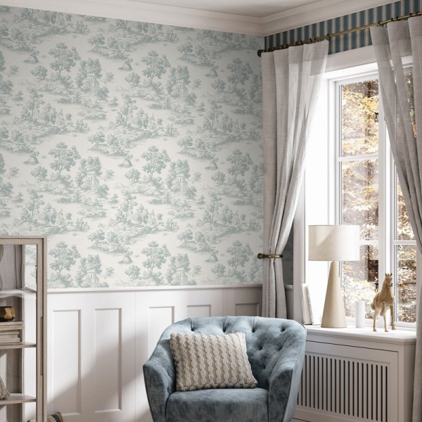 Papel pintado TOILE DE JOUY VERDE AGUA 3858-4