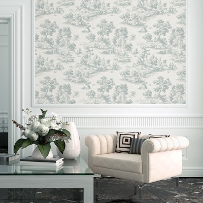 Papel de parede TOILE DE JOUY VERDE ÁGUA 3858-4