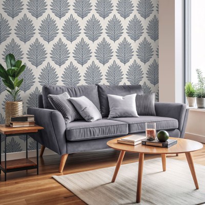 Papel de parede FOLHAS ÉTNICAS AZUIS 3853-3 2