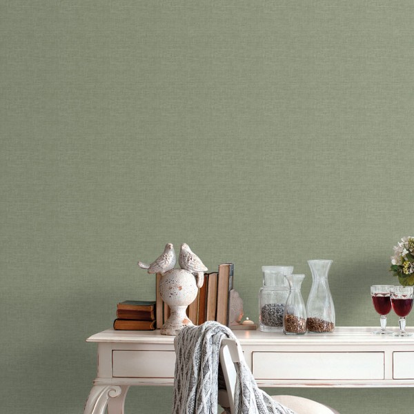 Papel pintado EFECTO LINO VERDE 3860-1