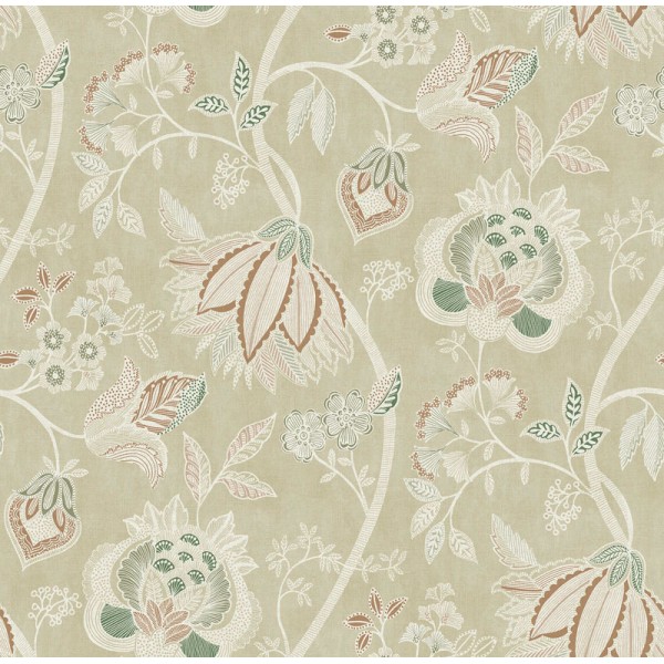 Papel pintado FLORAL ÉTNICO BEIGE Y VERDE 3852-2