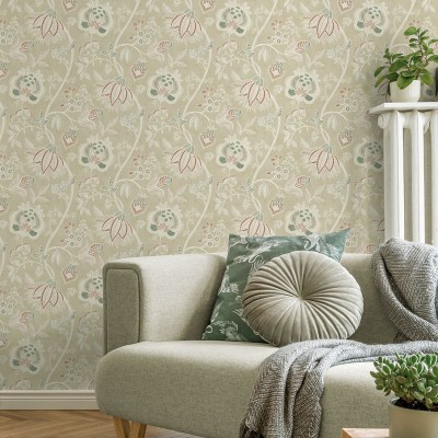 Papel de parede FLORAL ÉTNICO BEGE E VERDE 3852-2