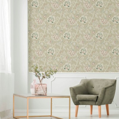 Paper pintat FLORAL ÈTNIC BEIGE I VERD 3852-2