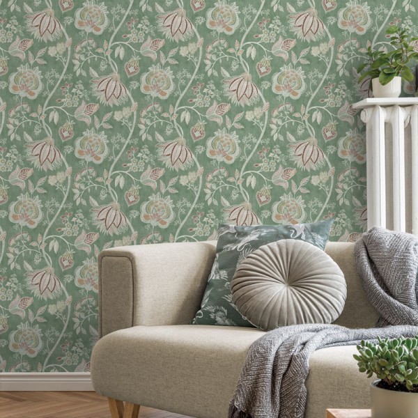 Papel de parede FLORAL ÉTNICO VERDE 3852-1