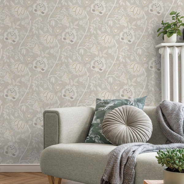 Papel pintado FLORAL ÉTNICO BEIGE GRISÁCEO 3852-5