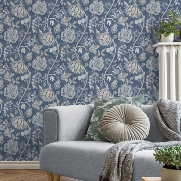 Papel pintado FLORAL ÉTNICO AZUL MARINO 3852-3
