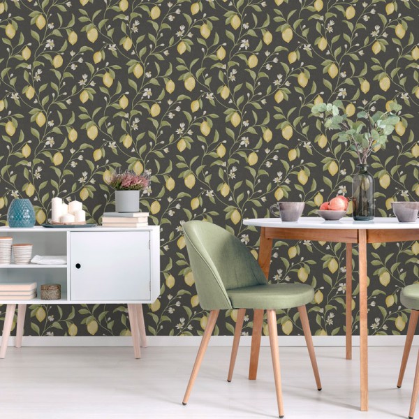 Paper pintat JARDÍ DE LLIMONES FONS NEGRE GRAFIT 3854-5