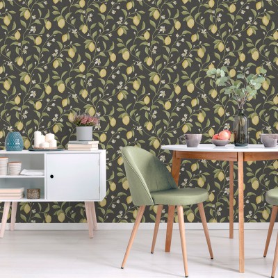 Papel de parede JARDIM DE LIMÕES FUNDO PRETO GRAFITE 3854-5