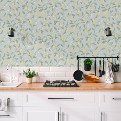 Papel pintado JARDÍN DE LIMONES FONDO AZUL 3854-4 2