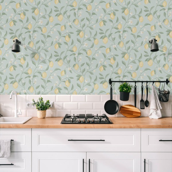 Papel de parede JARDIM DE LIMÕES FUNDO AZUL 3854-4