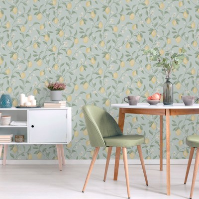 Papel de parede JARDIM DE LIMÕES FUNDO AZUL 3854-4