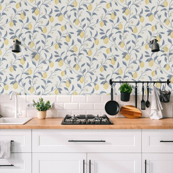 Papel pintado JARDÍN DE LIMONES AZUL MARINO 3854-3
