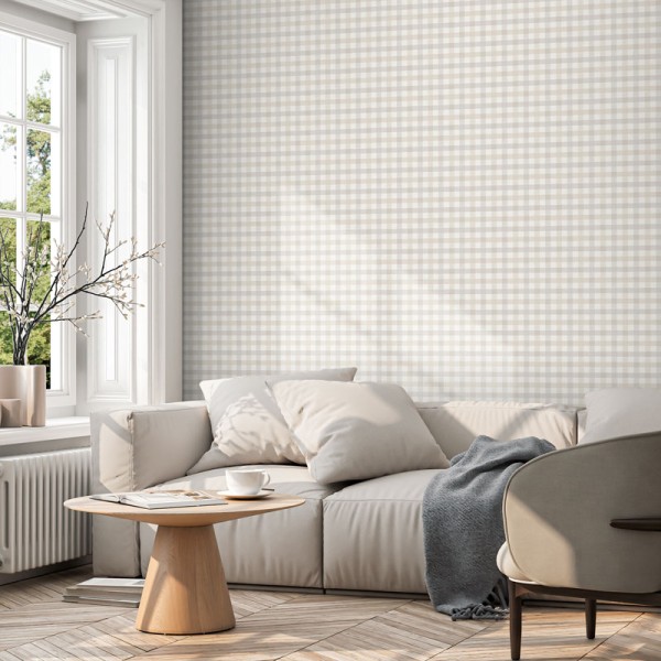 Papel de parede XADREZ VICHY BEGE E CINZA 3856-2