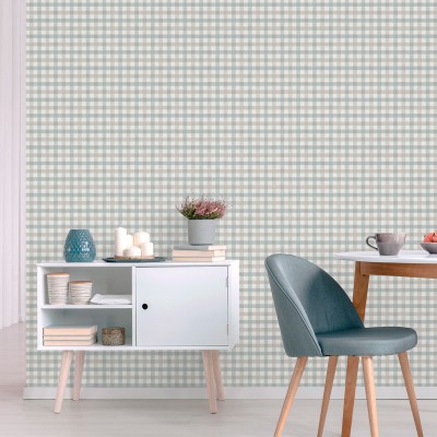 Papel de parede XADREZ VICHY AZUL E CINZA 3856-4 2