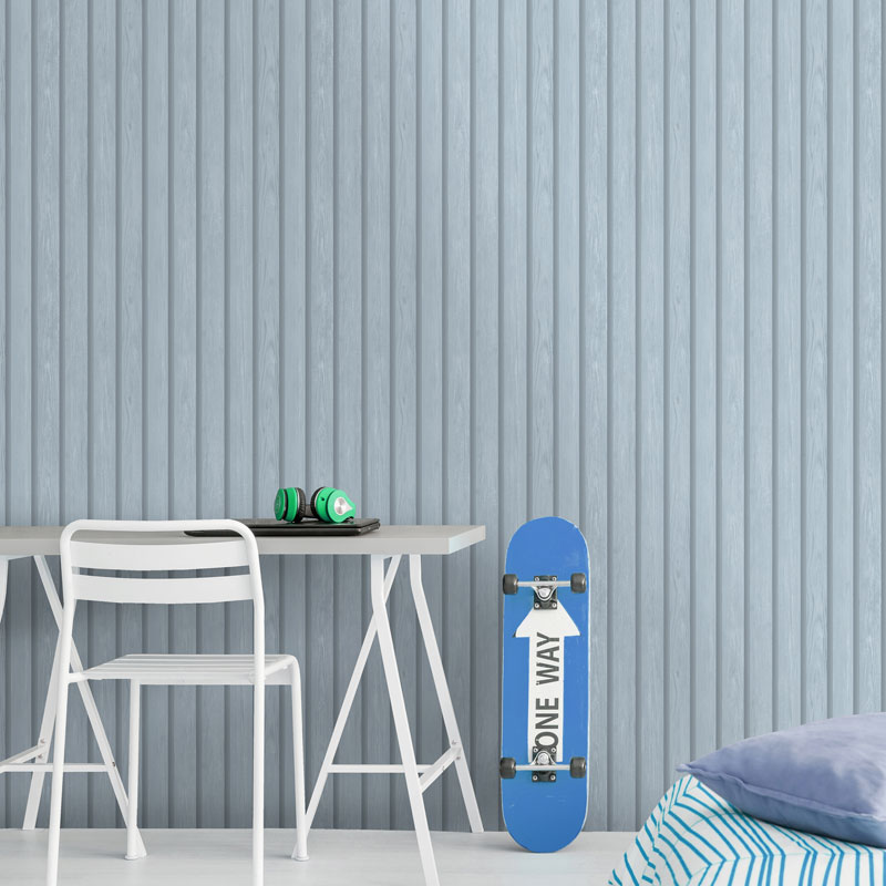 Papel de parede ripas de madeira azul 