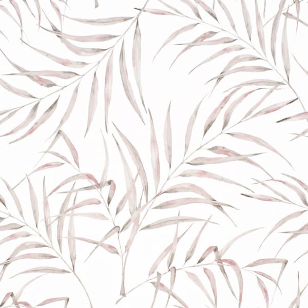 papel pintado hojas de palmera rosa grisaceo