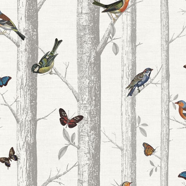 papel pintado pájaros y árboles