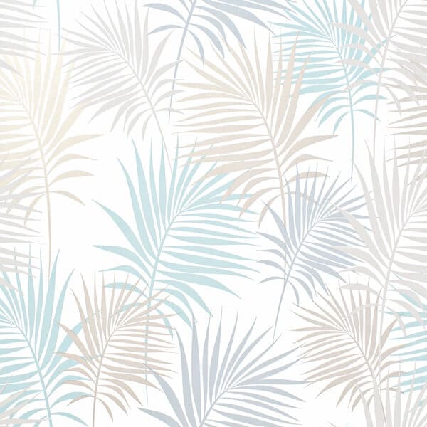 papel pintado hojas tropicales azul , gris y dorado